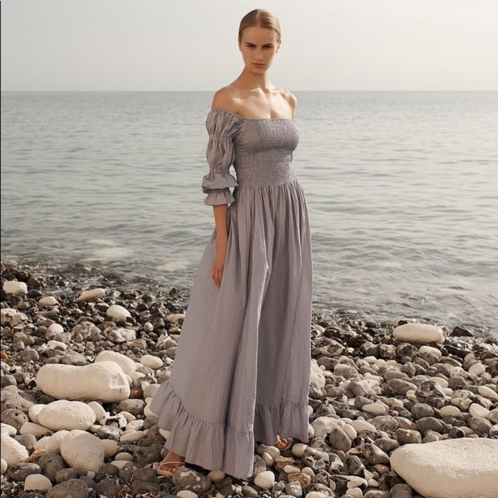 EVARAE - Lora Off-The-Shoulder Fil Coupé Cotton And Silk-Blend Maxi Dress - Blue